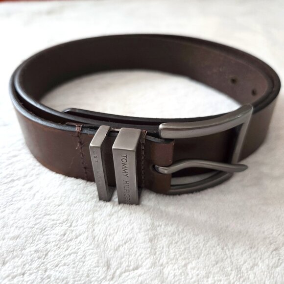 Tommy Hilfiger Men’s Brown Leather Belt Size 38 Double Loop Buckle - Picture 1 of 8